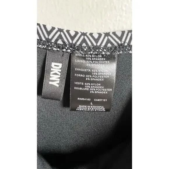 DKNY Women's Black & White Geometric Print Adjustable Strap One Piece Swimsuit L - Picture 8 of 13